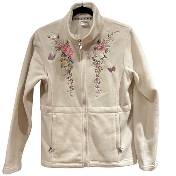 The Bradford Exchange Sweaters - Bradford Exchange Fleece Jacket with Floral and Butterfly Embroidery